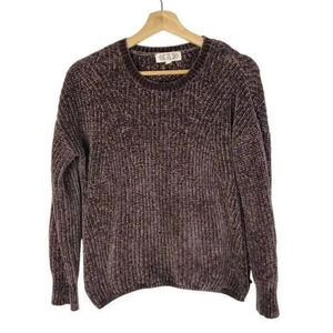 Pink Rose Purple Chenille Knit Pullover Crewneck Sweater M